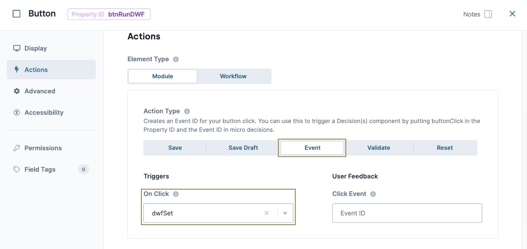 A static image displaying the Button component's configuration.