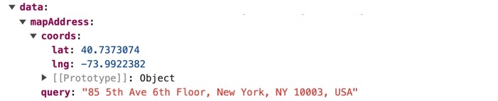 A static image displaying a Map V2 component in the DevTools Console view.