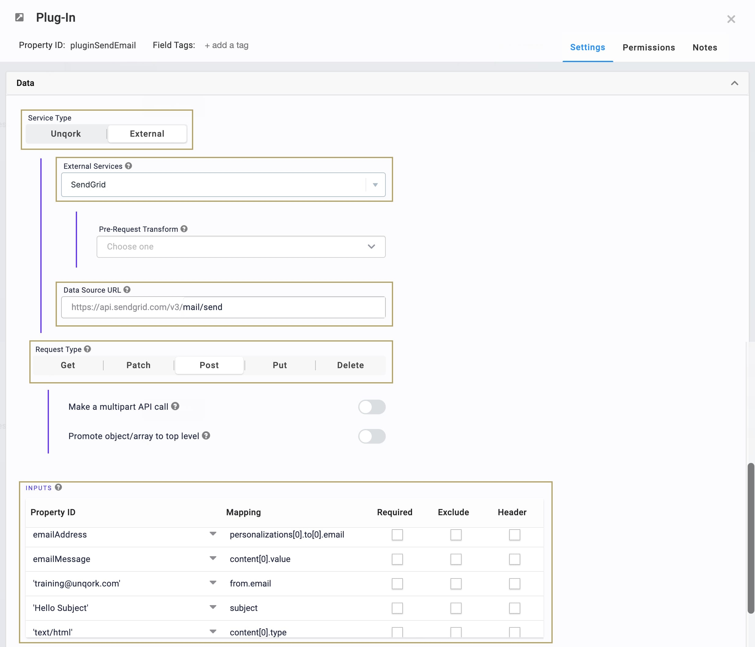 A static image displaying the completed configuration of the Plug-In component in the Module Builder.