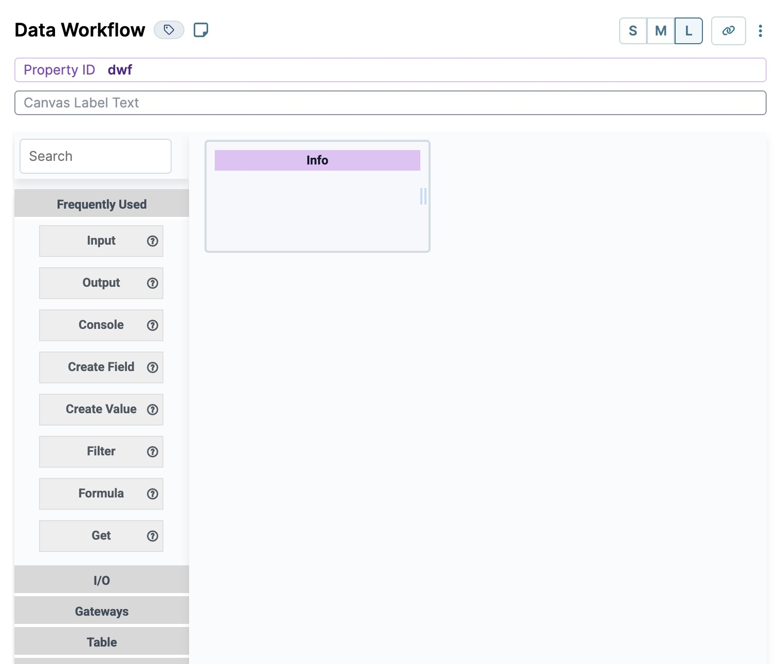 A static image dispaying the Data Workflow canvas and operator tray.
