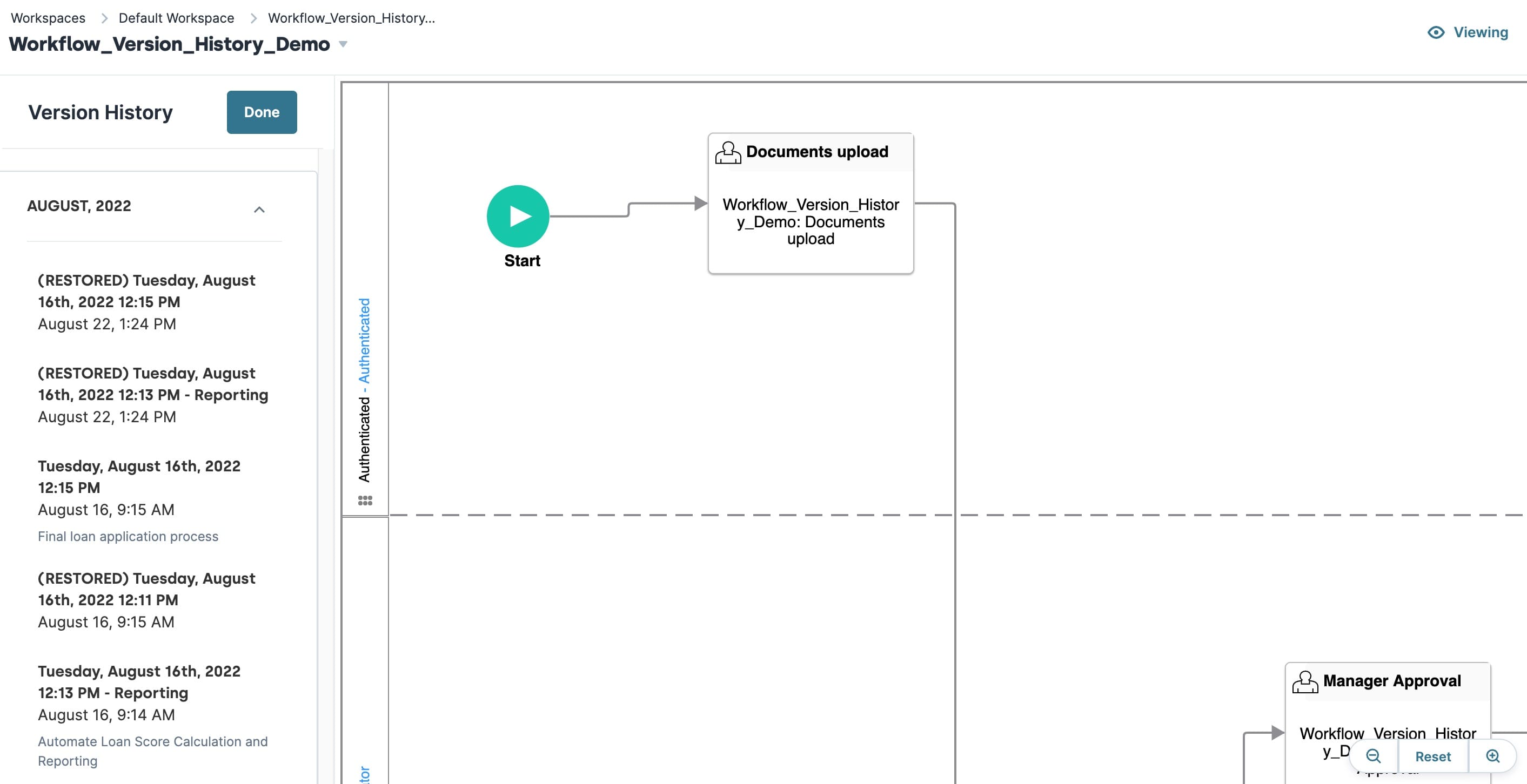 This is a static image displaying the Workflow Version History feature page. 