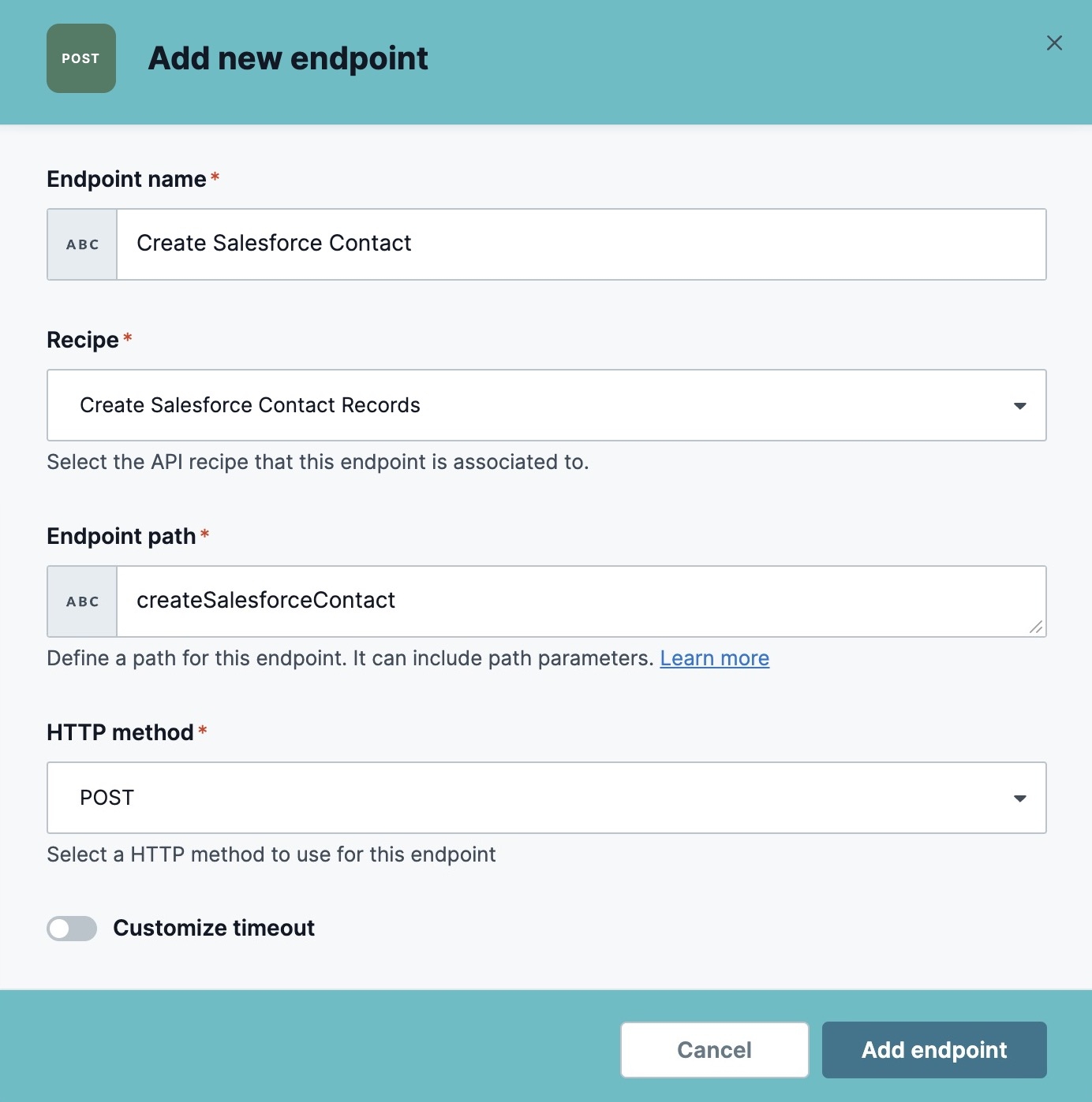 A static image displaying a configured endpoint.