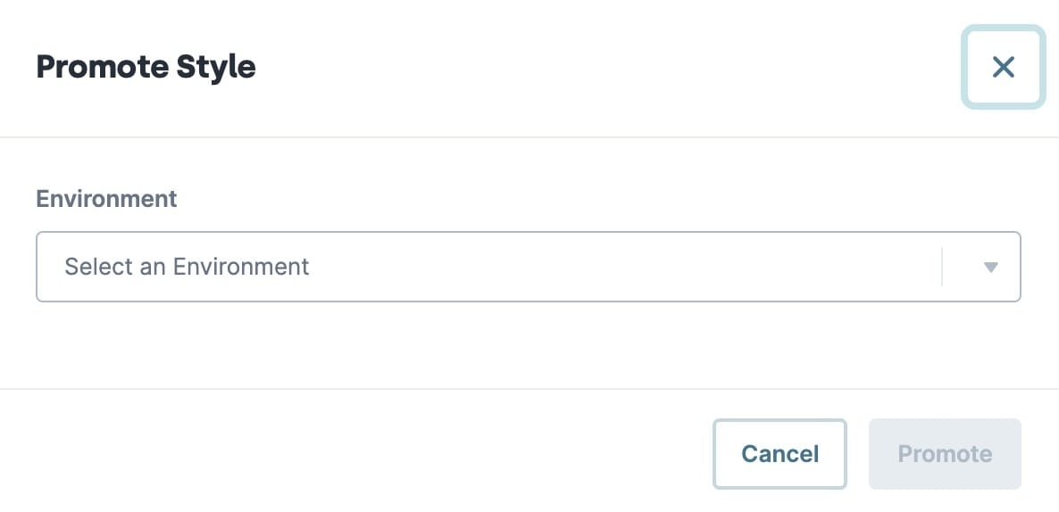 A static image displaying how to select an environment to promote to.