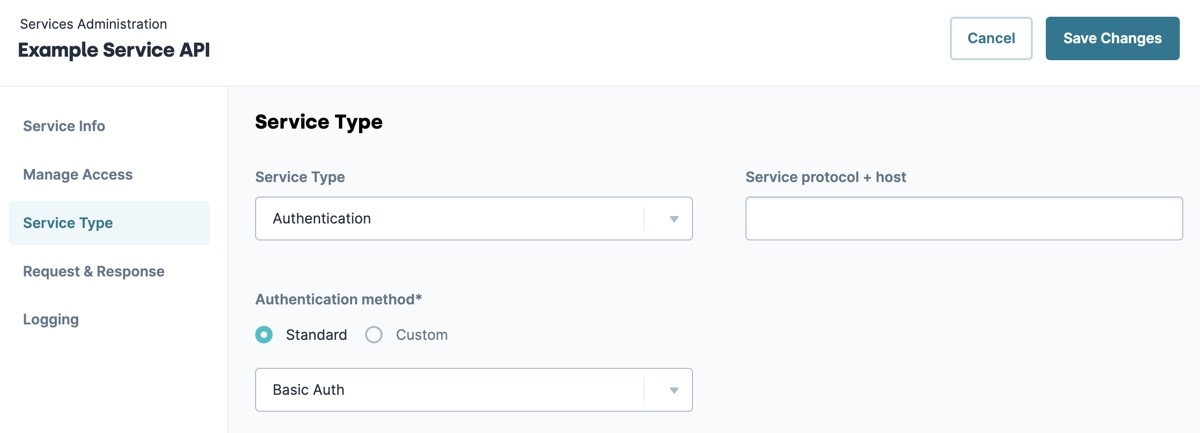 A static image displaying a Service's Service Type settings.