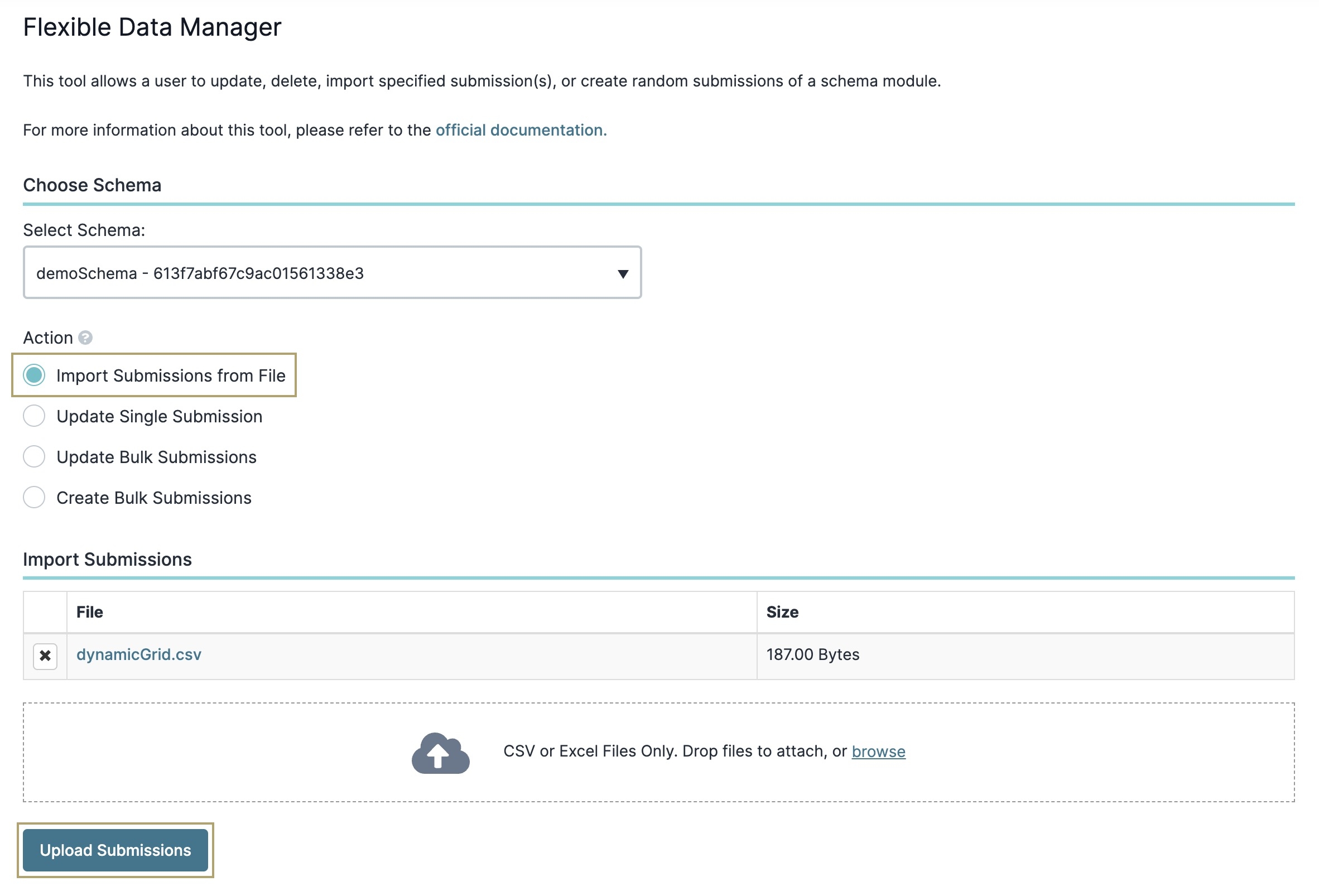 A static image displaying the Import Submission from file option.