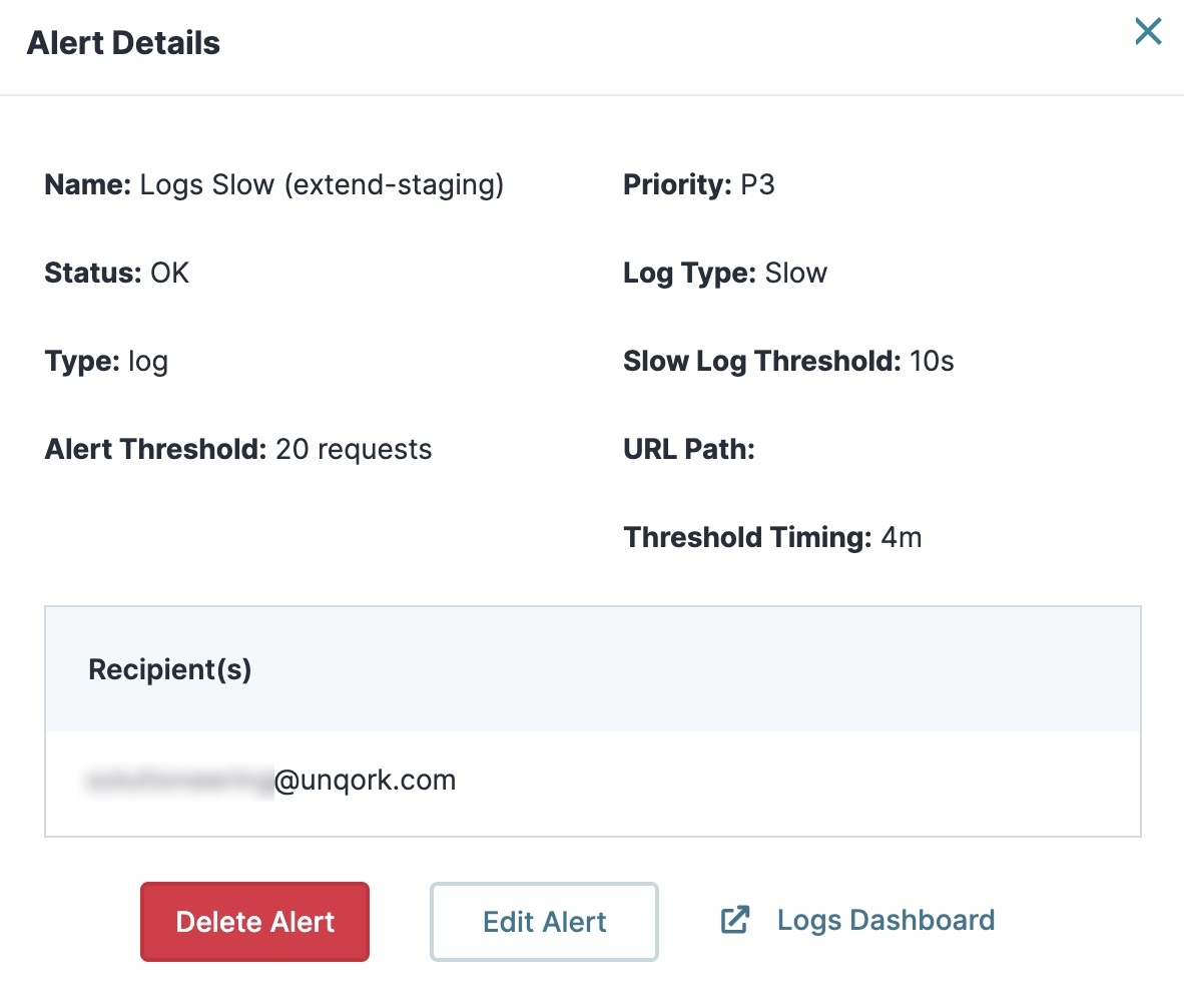 A static image displaying an example of a slow log in the Alert Details modal.