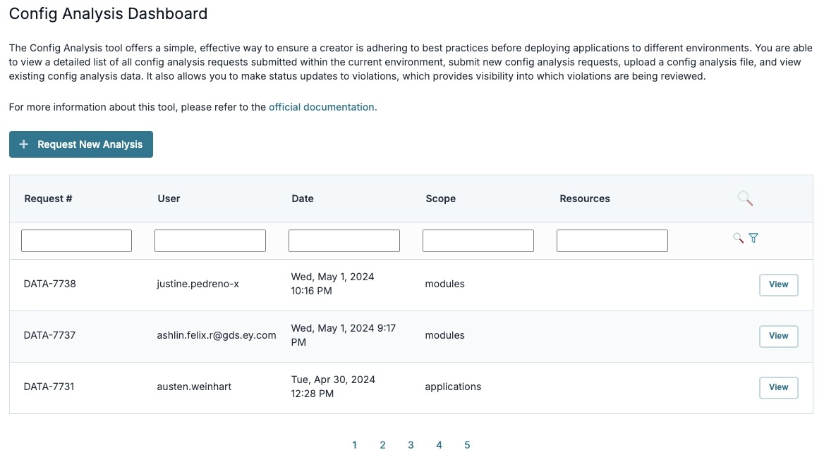 A static image displaying the Config Analysis Dashboard