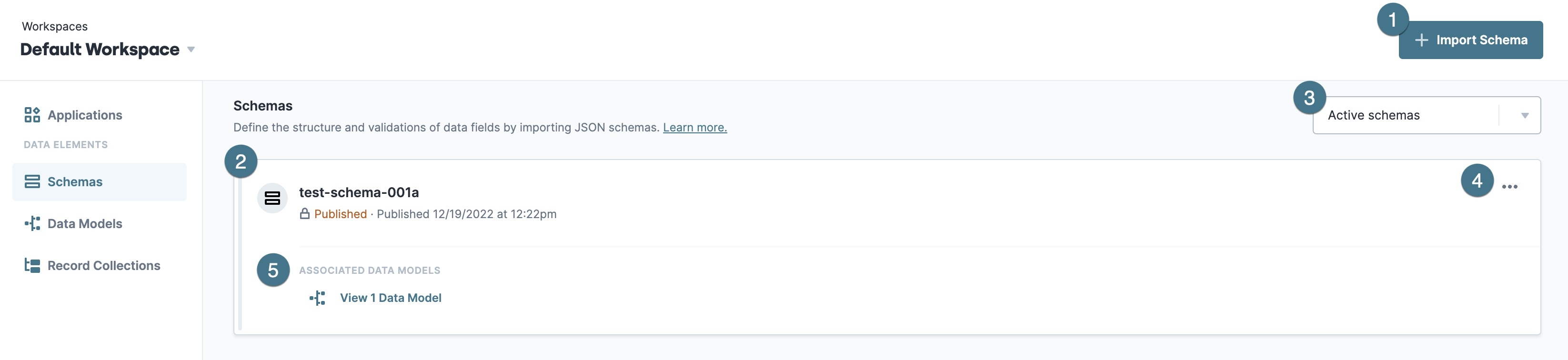 A static image displaying the Schema Viewer and all its avaliable attributes and actions.