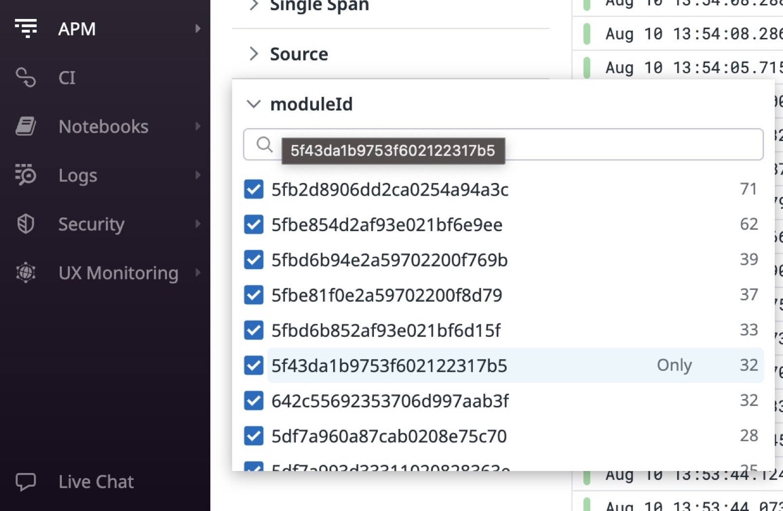 A static image displaying the module ID facet.