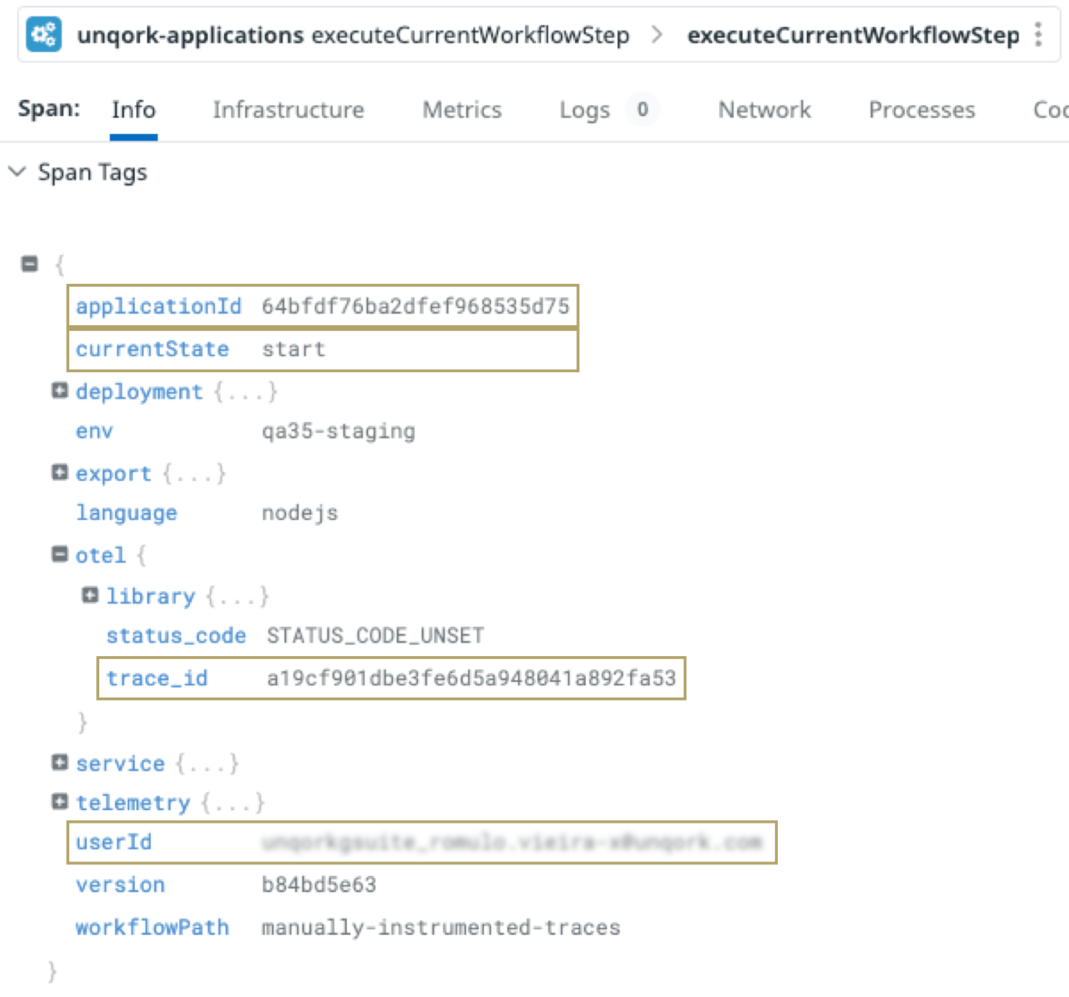 A static image displaying the specific data for an example span.