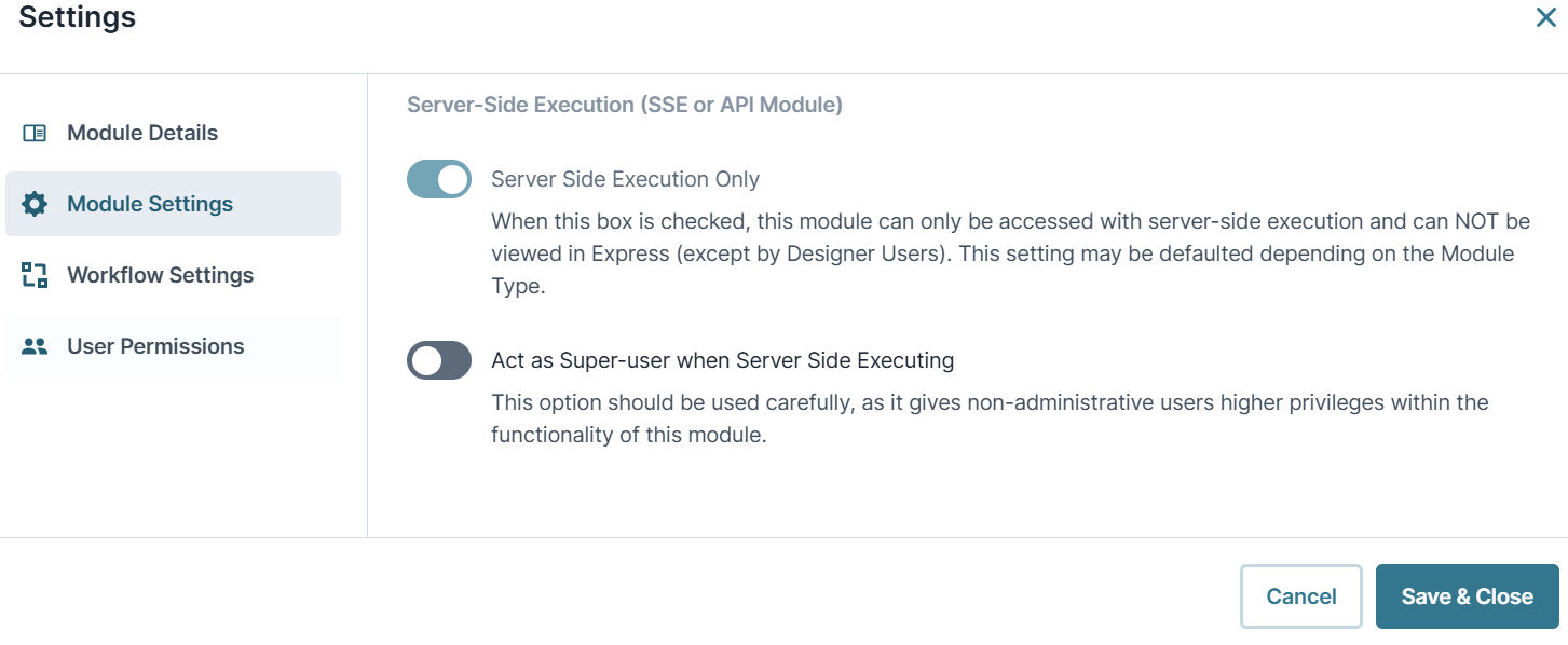 A static image displaying the Module settings