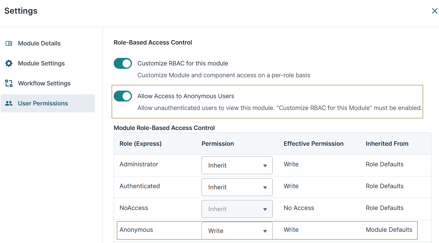 A static image displaying the User Permissions settings
