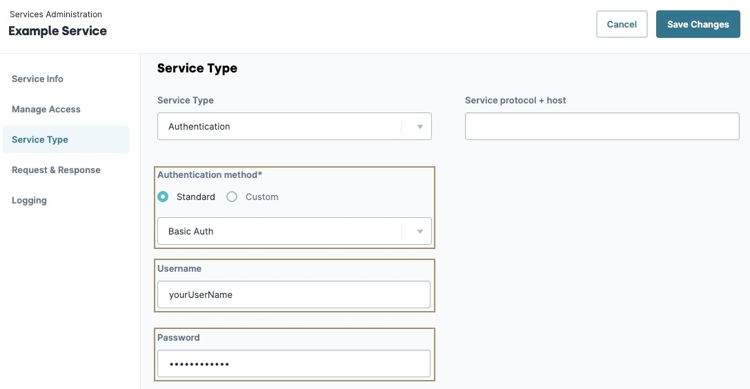 A static image displaying an example Service with the appropiate fields filled out.