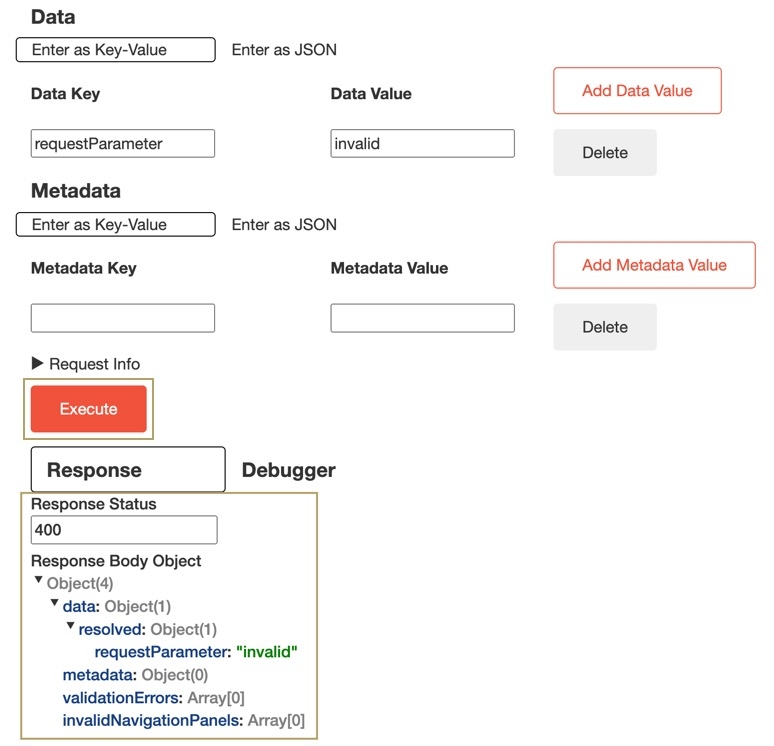 A static image displaying the response status "400"  when the Data Value is set to "Invalid".