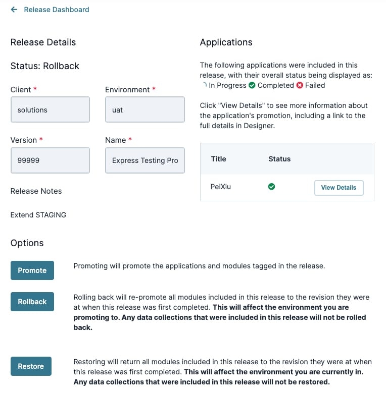 A static image displaying the Release Details modal.