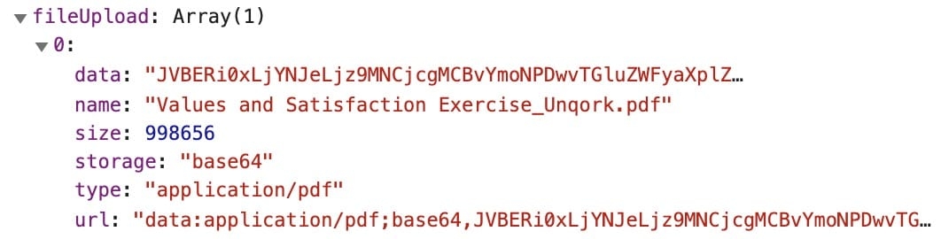 A static image displaying an example response when uploading a file to the environment's S3 bucket.