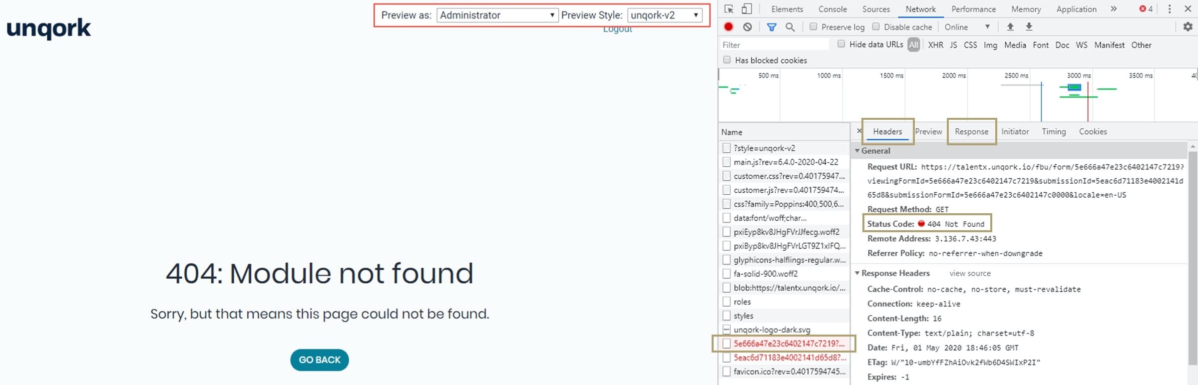 A static image displaying unsuccesful API calls in network panel.