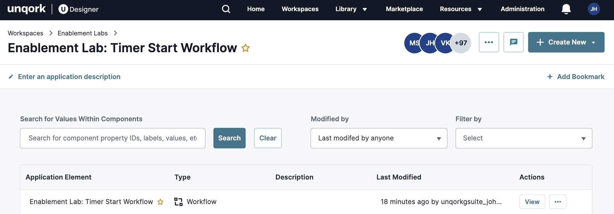 A static image displaying a workflow-type application in Workspaces.