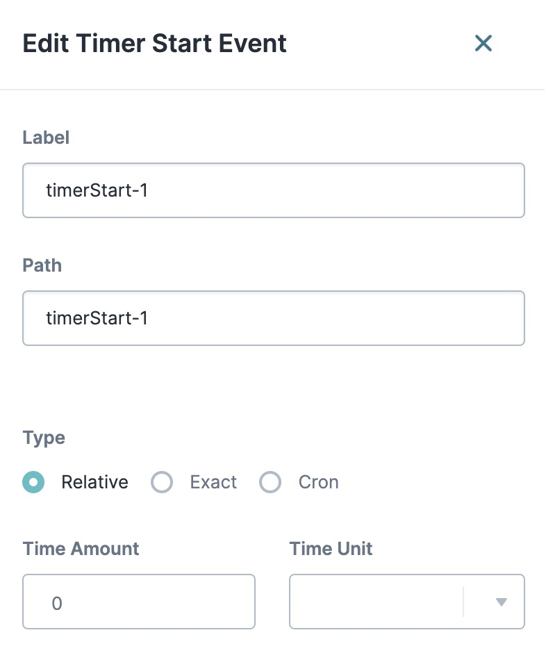 A static image displaying the Edit Timer Start Event panel.
