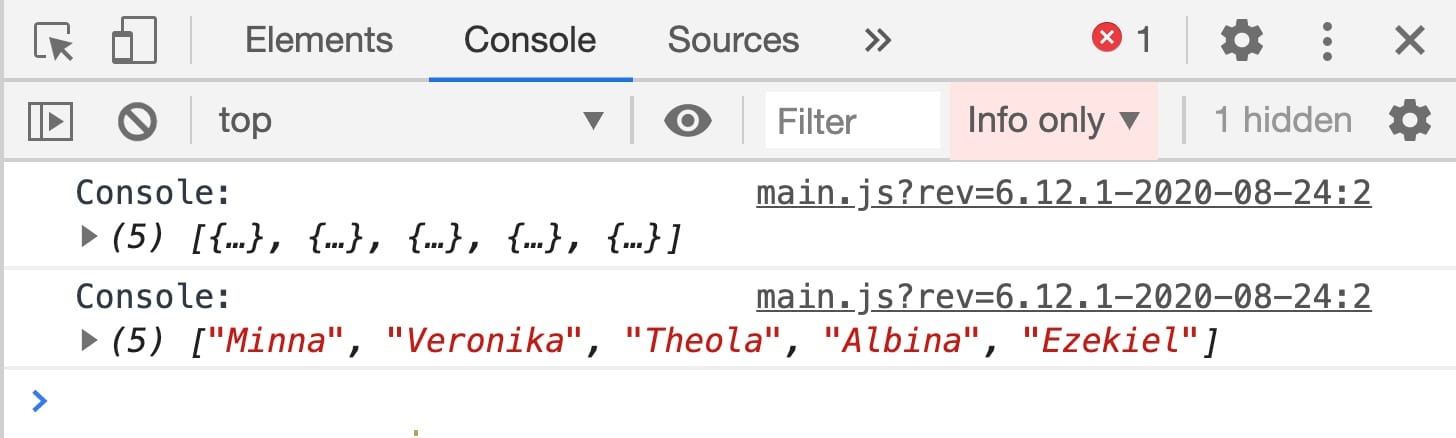 A static image displaying the data on dev tools console.